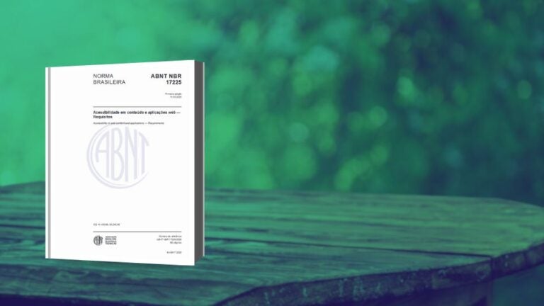 Imagem em tons de verde e azul de uma mesa me madeira com a norma NBR 17225 acima da mesa